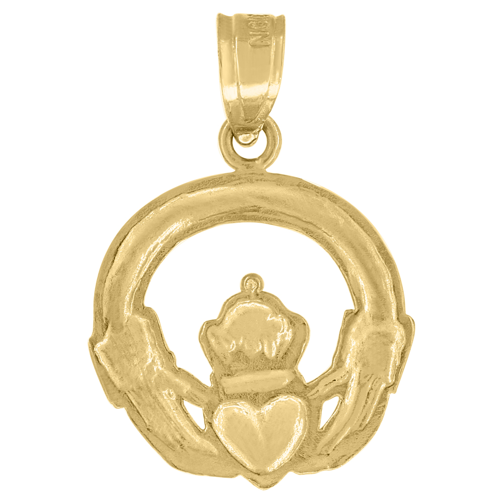 10kt 10k Yellow Gold Unisex Claddagh Crowned Heart Charm Pendant